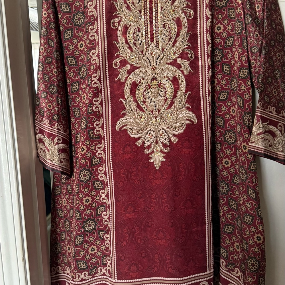 Elegant Red and Gold Embroidered Dress